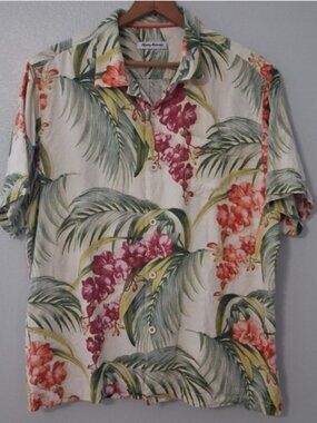 Tommy Bahama TB93 Camp Shirt Mens Large 100% Silk Floral Tropical Button Up